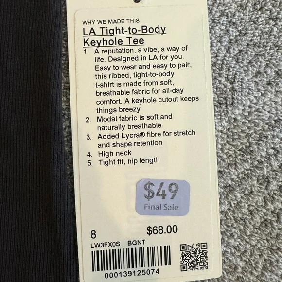 Lululemon LA Tight-to-body Keyhole Tee size 8 New with Tags - Picture 4 of 4